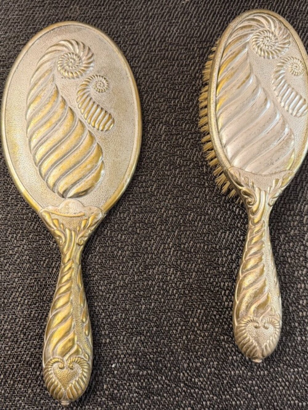 Vintage Silver-Toned Vanity Mirror and Brush Set